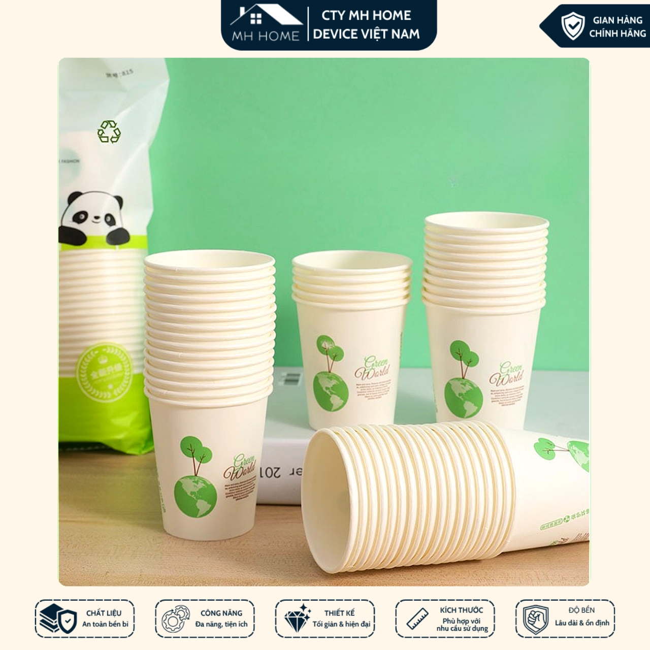 Cốc Giấy Dùng Một Lần 235ml Cao Cấp Dày Dặn An Toàn Thực Phẩm Uống Nóng Lạnh | MH Home